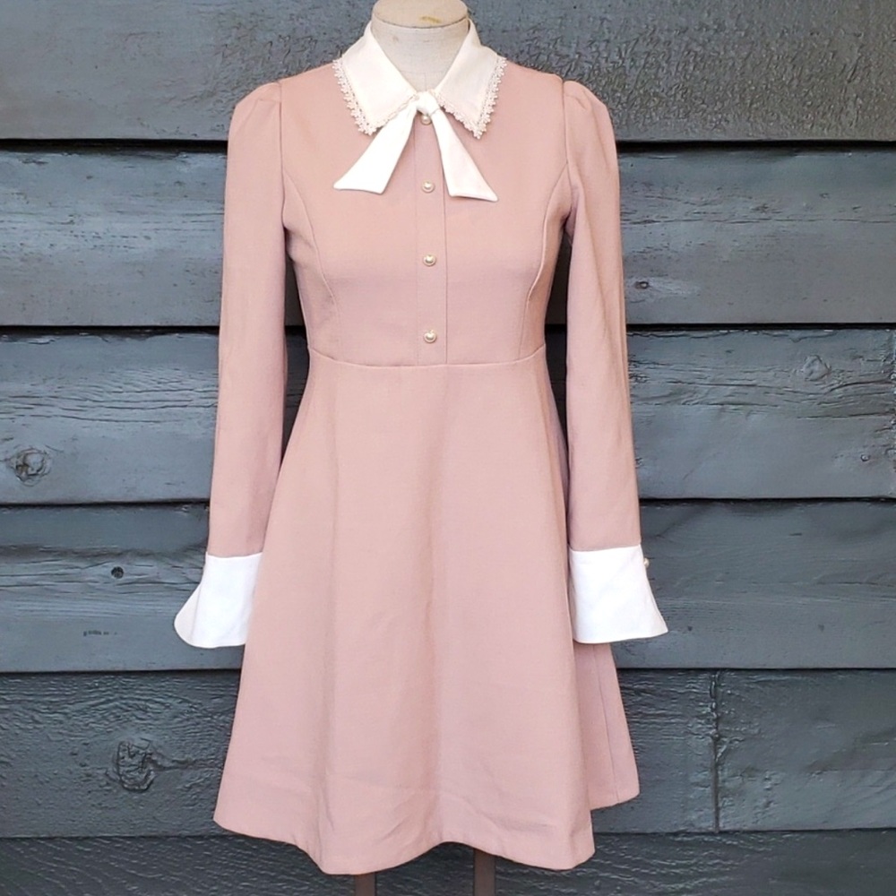 NWOT Blush Pink Tie-Neck A-Line Fit & Flare Dress